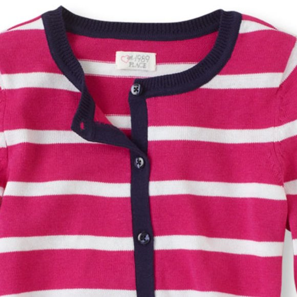 The Children's Place Girls Knit Sweater PINK Black White Striped Cardiga… - Picture 3 of 4